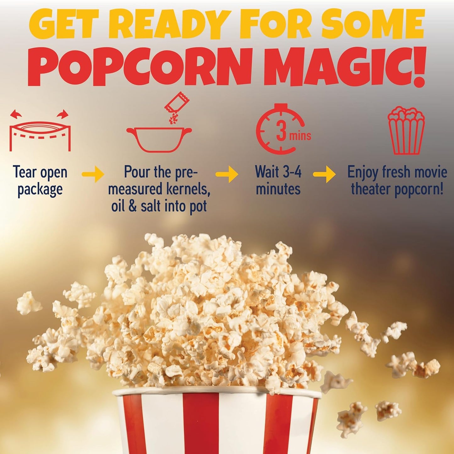 Premium America Popcorn Kit, 24 Packs for a 8 Oz Popper, Movie Theater Popcorn Kernels, Oil & Seasoning Pack, Bulk All in One, Popcorn Gifts