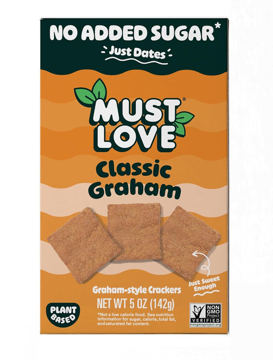 Must Love Classic Graham - No Added Sugar, Sweetened with Dates - Great for Pie Crust, Mini S'More, Cheese Boards - Simple Ingredients, Vegan, Plant-Based - Healthy Snacking for Family, 2 Pack X 5 Oz - Big Mart USA