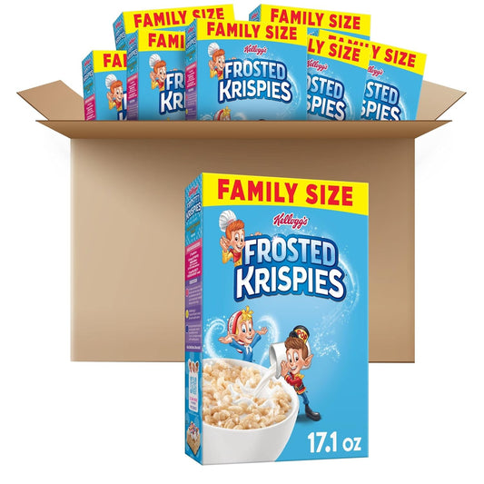 Kellogg's Frosted Krispies Breakfast Cereal, Family Size, Original (8 Boxes) - Ideal for Kids Snacks and Baking Marshmallow Treats - Big Mart USA