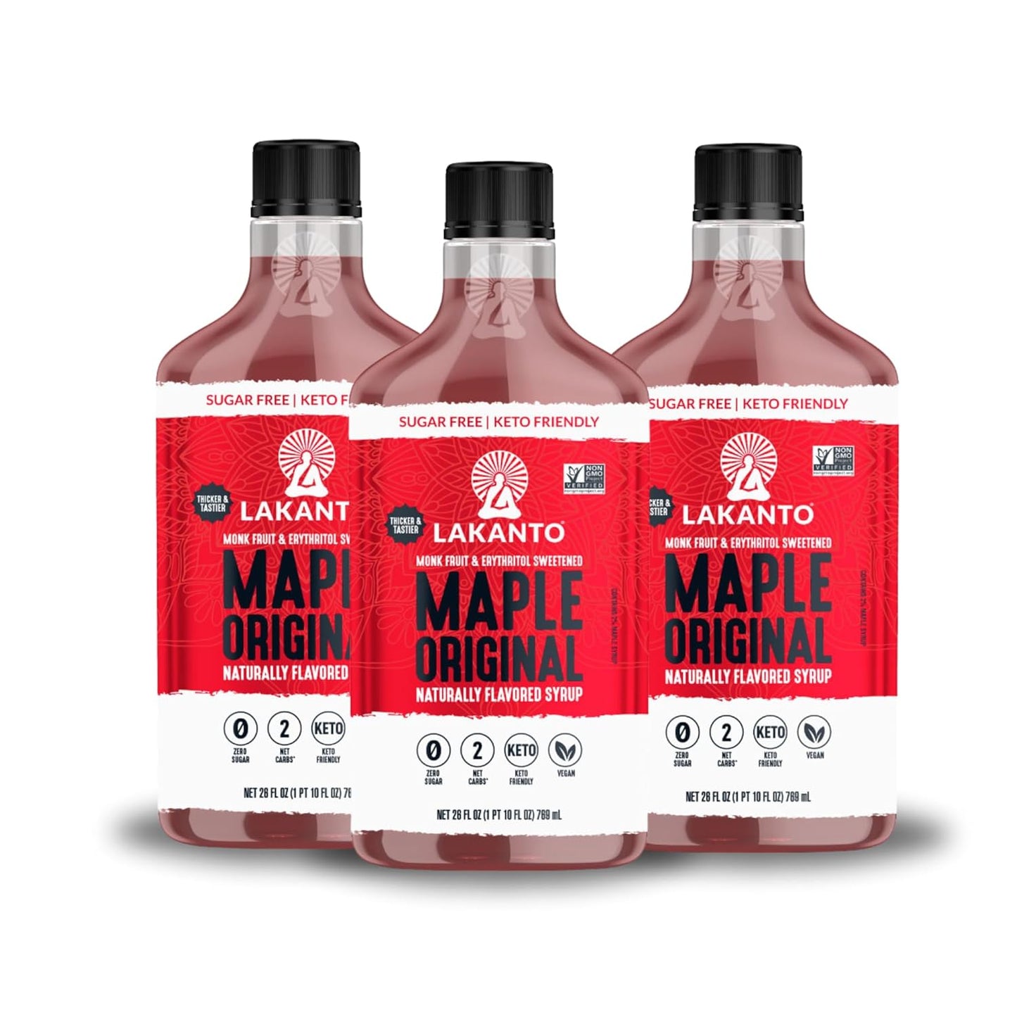 Lakanto Sugar Free Maple Syrup with Monk Fruit & Erythritol for Pancakes, Waffles, Oatmeal, Coffee, Tea, Granola, Frosting & Dressing, Zero Sugar, Keto, Vegan, Gluten Free, 1 G Net Carbs, 13 Fl Oz