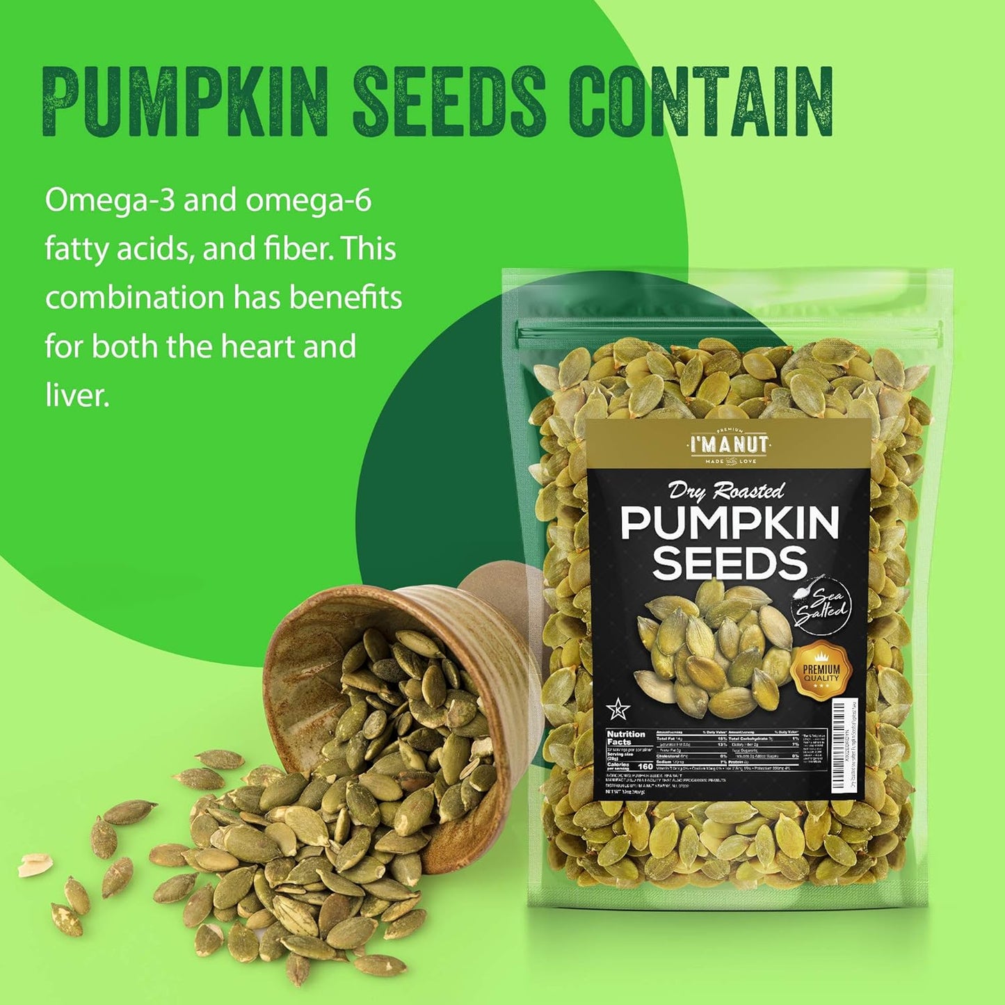 Oven Toasted Pumpkin Seeds with Sea Salt (Papitas) 32 Oz (2 Lb) Batch Tested Gluten & Peanut Free | No Oils | No PPO | Non GMO | Vegan and Keto Friendly | Premium Quality - Big Mart USA