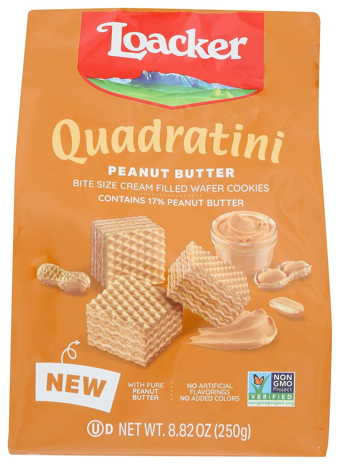Loacker Quadratini Dark Chocolate Wafer Cookies LARGE - 30% Less Sugar - Premium Crispy Bite Size Wafers - NON-GMO - LARGE Pack of 6