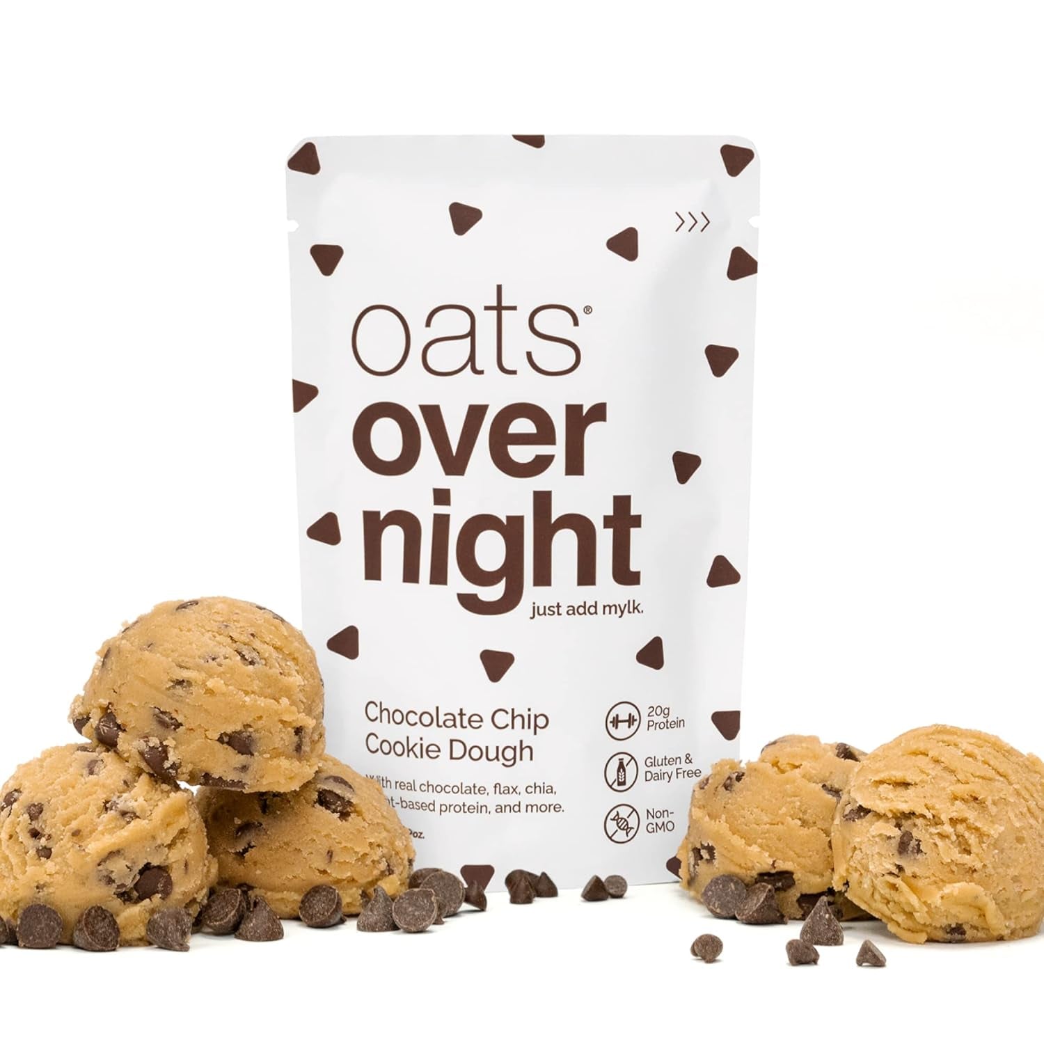 Oats Overnight - Chocolate Chip Cookie Dough - Vegan, 20G Protein, High Fiber Breakfast Shake - Gluten Free, Non GMO Oatmeal (2.6 Oz per Meal) (8 Pack) - Big Mart USA