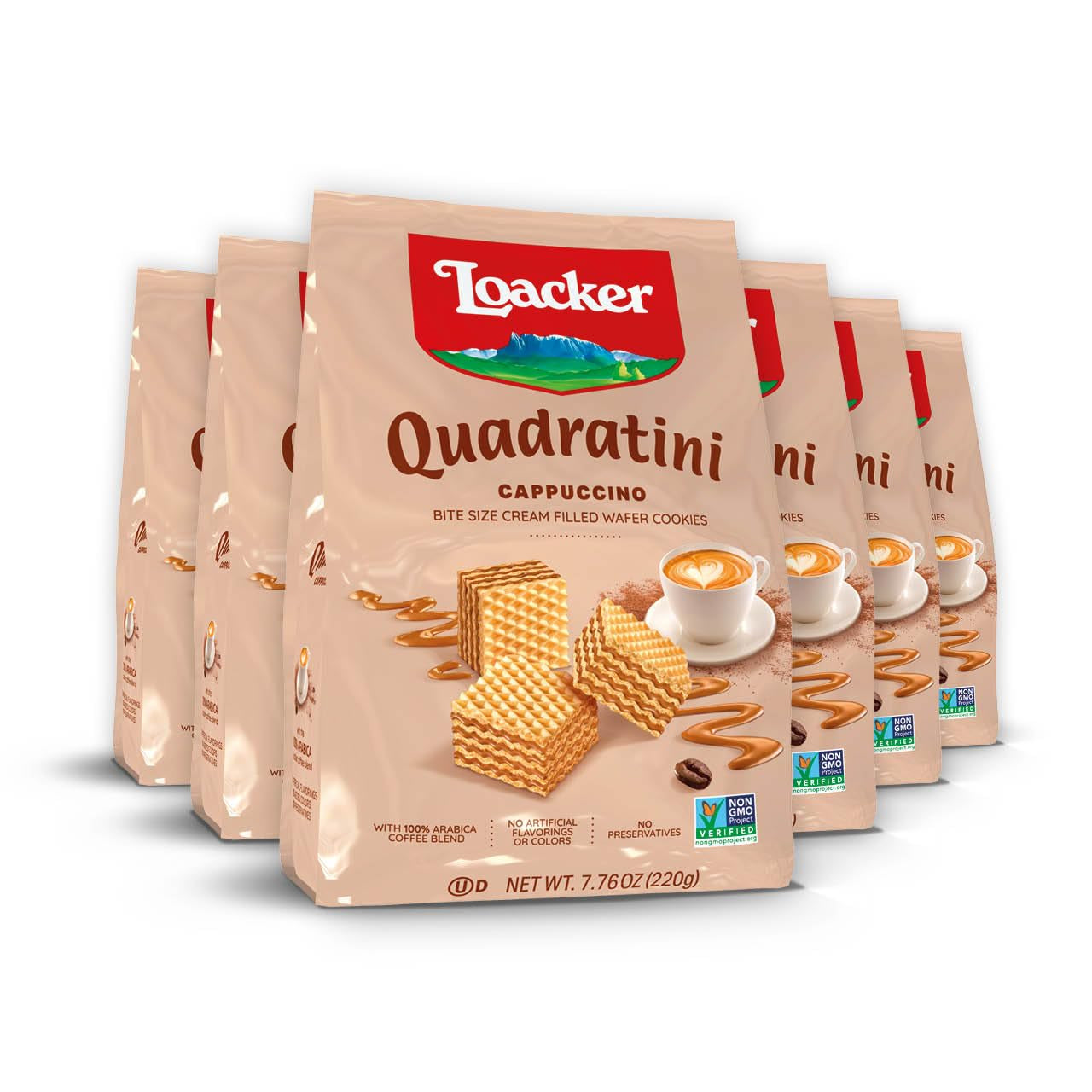 Loacker Quadratini Dark Chocolate Wafer Cookies LARGE - 30% Less Sugar - Premium Crispy Bite Size Wafers - NON-GMO - LARGE Pack of 6