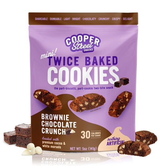 Cooper Street Twice Baked Brownie Chocolate Biscotti Cookies - Light and Crispy Coffee Cookie Bites - Traditional Low Calorie Italian Snacks for Adults & Kids - Kosher, Dairy, Peanut & Soy Free - 5Oz