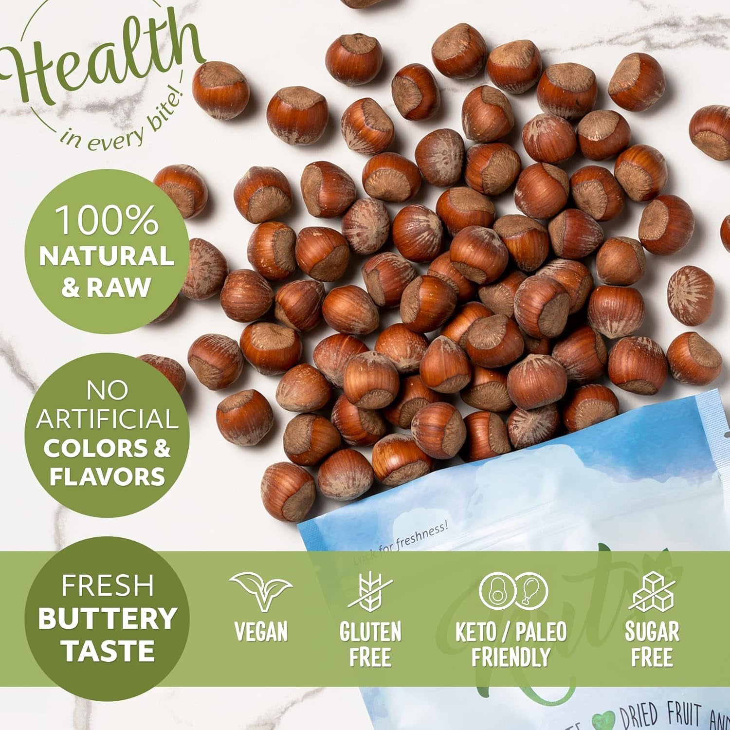 NUTS U.S. - Oregon Hazelnuts in Shell | Whole, Raw and Unsalted | No Added Flavor and NON-GMO | Fresh Buttery Taste and Easy to Crack | Natural Unshelled Hazelnuts Packed in Resealable Bags!!! (6 LBS)