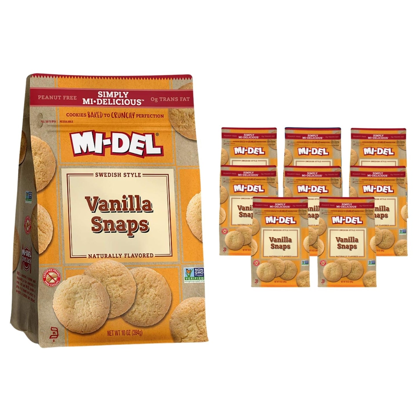 Mi-Del Ginger Snaps - Crunchy Ginger Cookies Made with Real Ginger - Swedish Ginger Snaps Cookies Old Fashioned - Non-Gmo Certified, 0G Trans Fat, Healthy Cookies (Pack of 8)
