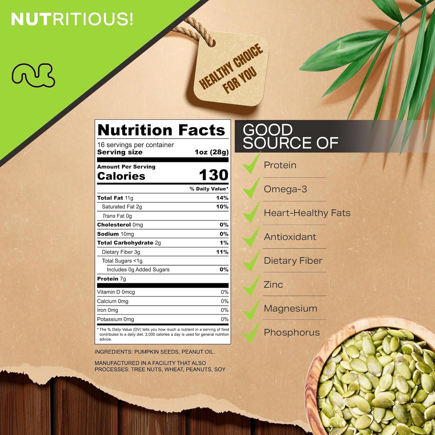 NUT CRAVINGS - Roasted & Unsalted Pumpkin Seeds, Pepitas, No Shell (16Oz - 1 LB) Packed Fresh in Resealable Bag - Nut Snack - Healthy Protein Food, All Natural, Keto Friendly, Vegan, Kosher - Big Mart USA