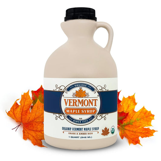 Vermont Maple Syrup - 32 Oz Grade A, Amber Rich Organic Maple Syrup - 100% Pure and Authentic Maple Syrup for Pancakes, Waffles and More - Nut Free, Gluten Free, Vegan, Paleo