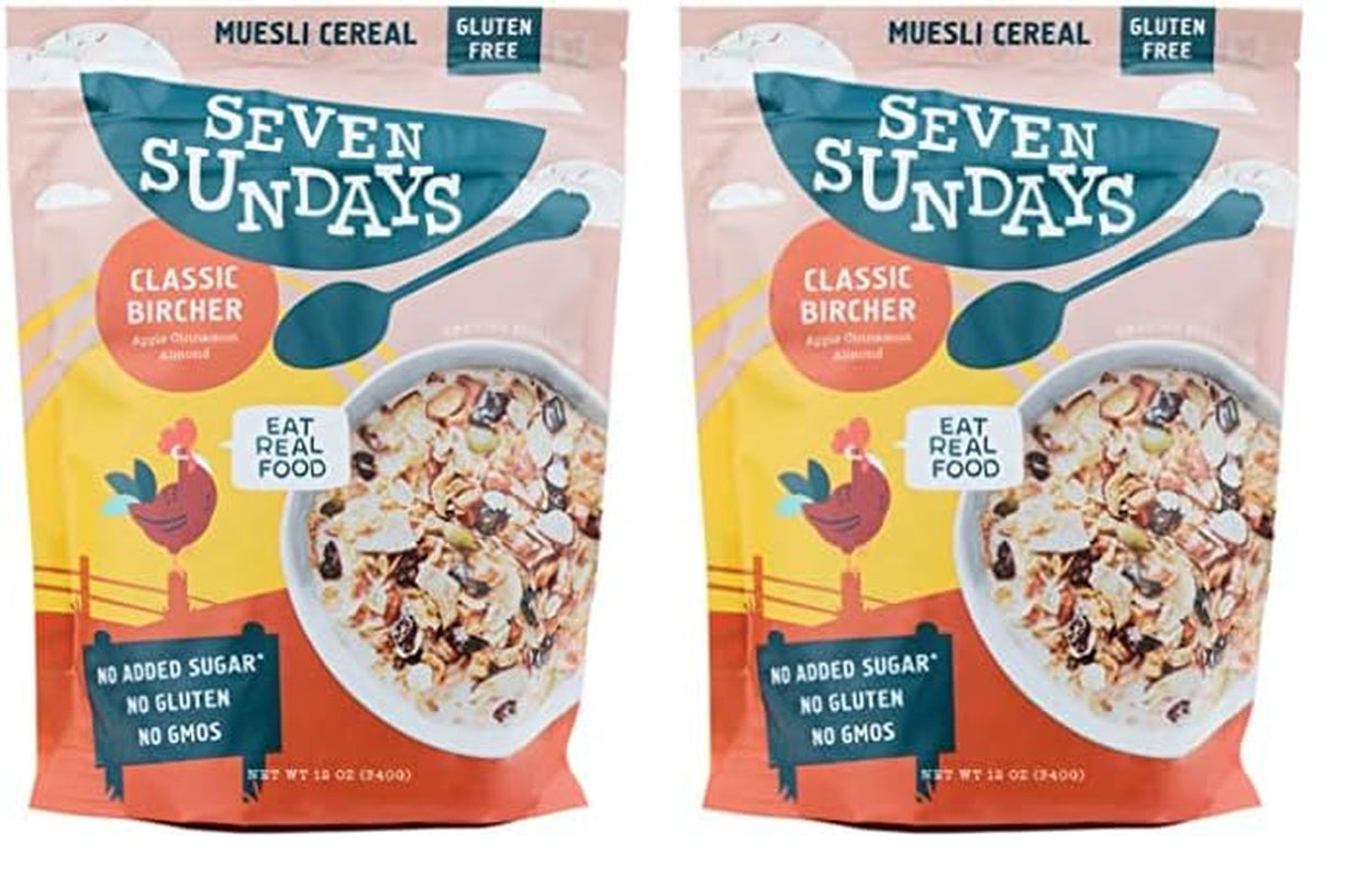Seven Sundays Classic Bircher Apple Cinnamon Almond Muesli Cereal - 12 Oz Pouch - Certified Gluten Free Muesli - Non GMO, No Refined Sugar and Kosher