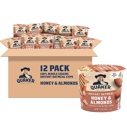 Quaker Instant Oatmeal Express Cups, Honey & Almonds, 1.76 Ounce (Pack of 12) - Big Mart USA