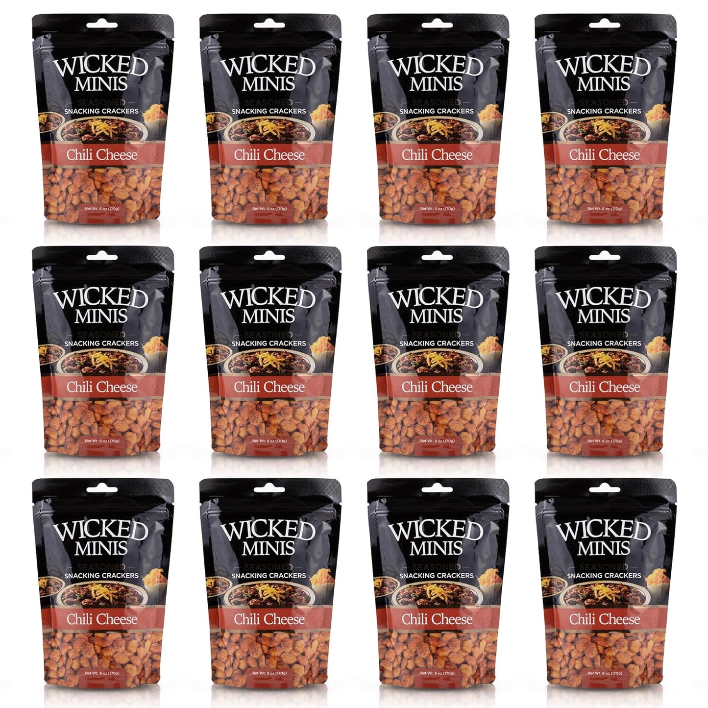 Wicked Minis Soup & Oyster Crackers - Saltine & Salted Flavored Mini Puffed Soup, Savory Snacking Mix, Seasoned Croutons Salad Toppers, Crackers for Chili 6Oz (Chili Cheese, 1 Pack) - Big Mart USA