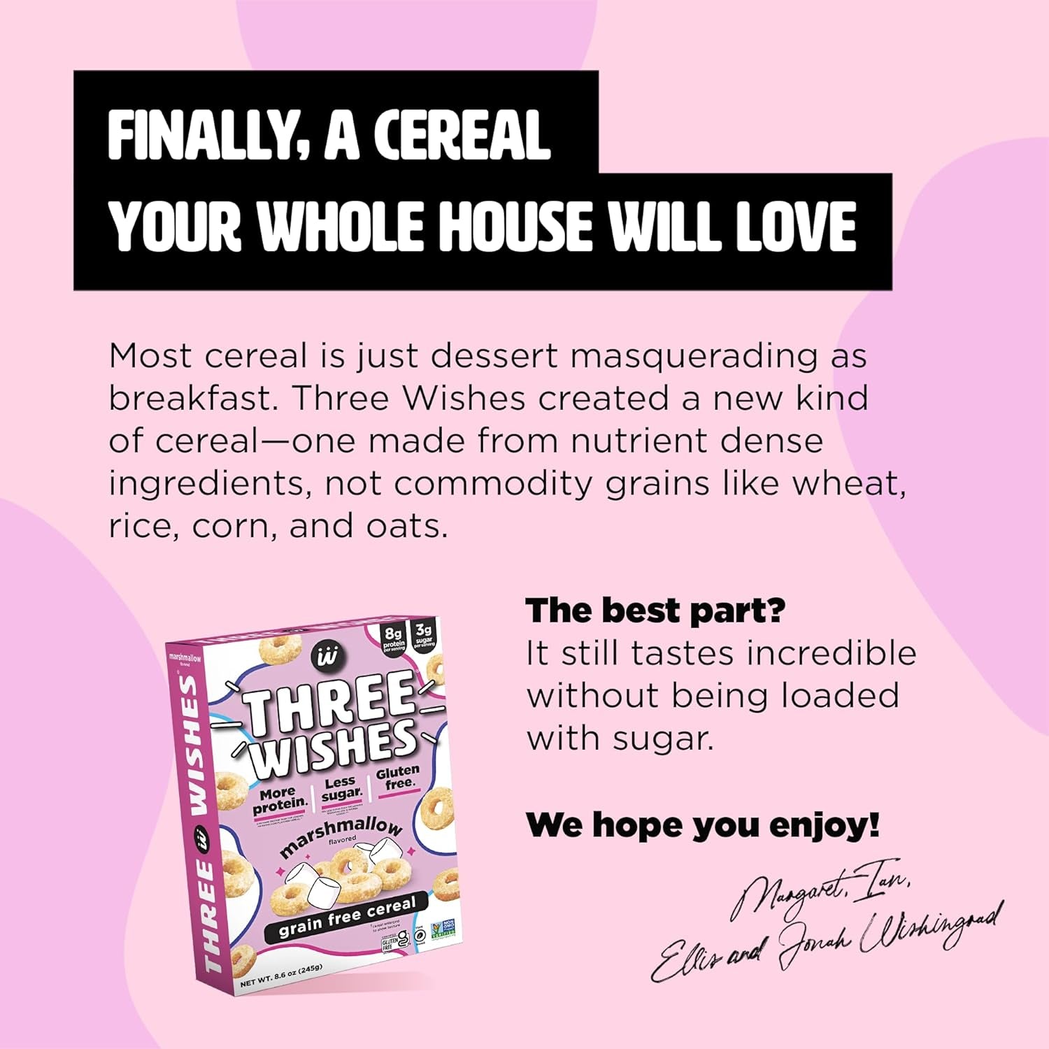 Protein and Gluten Free Breakfast Cereal by Three Wishes (6-Pack) - Marshmallow – 8G of Protein and 3G of Sugar Snack - Kosher, Grain-Free, Dairy-Free, Vegan and Peanut-Free - Non-Gmo