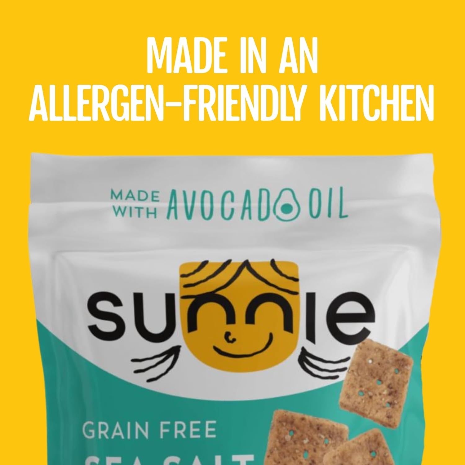 Sunnie Gluten Free Crackers - Healthy Grain Free Sea Salt Crackers, Snacks for Kids & Adults, Made with Avocado Oil, Only 5 Ingredients, Vegan Snack, Low Calorie (3 Oz - Pack of 3)