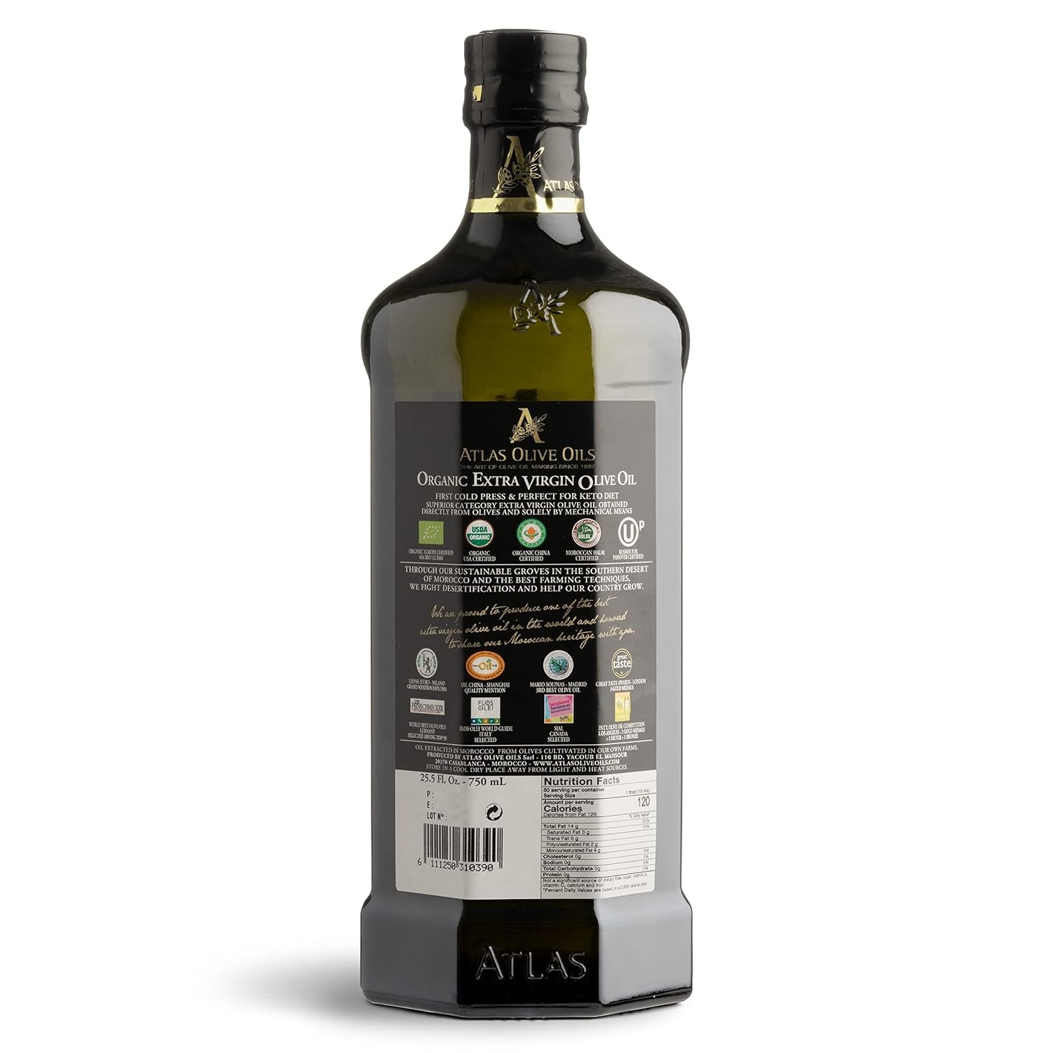 Atlas 750 Ml Organic Cold Press Extra Virgin Olive Oil with Polyphenol Rich from Morocco | Newly Harvested Unprocessed from One Single Family Farm | Moroccan EVOO Trusted by Award-Winning Chefs