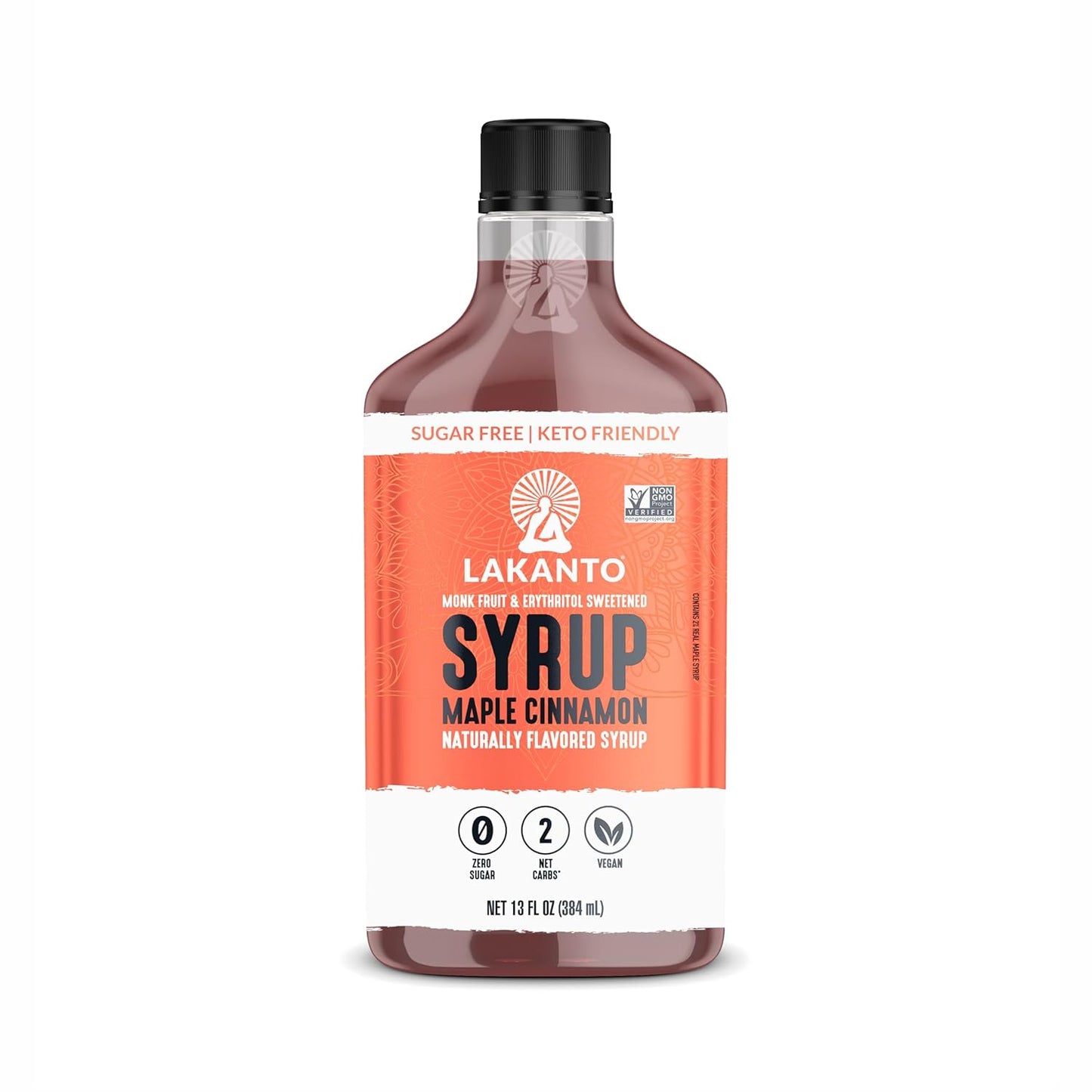 Lakanto Sugar Free Maple Syrup with Monk Fruit & Erythritol for Pancakes, Waffles, Oatmeal, Coffee, Tea, Granola, Frosting & Dressing, Zero Sugar, Keto, Vegan, Gluten Free, 1 G Net Carbs, 13 Fl Oz