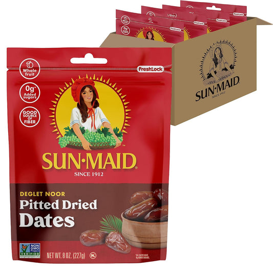 Sun-Maid Deglet Noor Pitted Dried Dates - (4 Pack) 8 Oz Resealable Bag - Pitted Deglet Noor Dates Dried Fruit Snack for Lunches, Snacks, and Natural Sweeteners - Big Mart USA