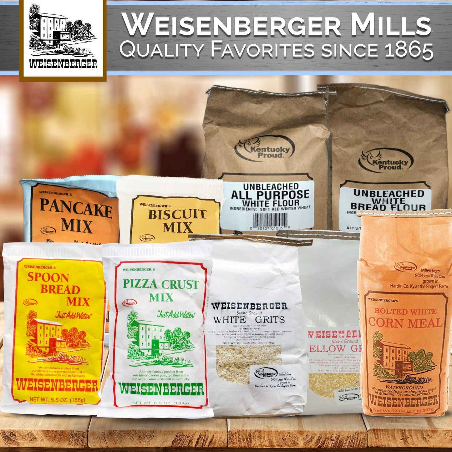 Weisenberger Stone Ground Grits, White- Authentic, Old Fashioned, Southern Style Corn Grits - Local Kentucky Proud Product - Non-Gmo, Coarse Ground - White, 2 Lb
