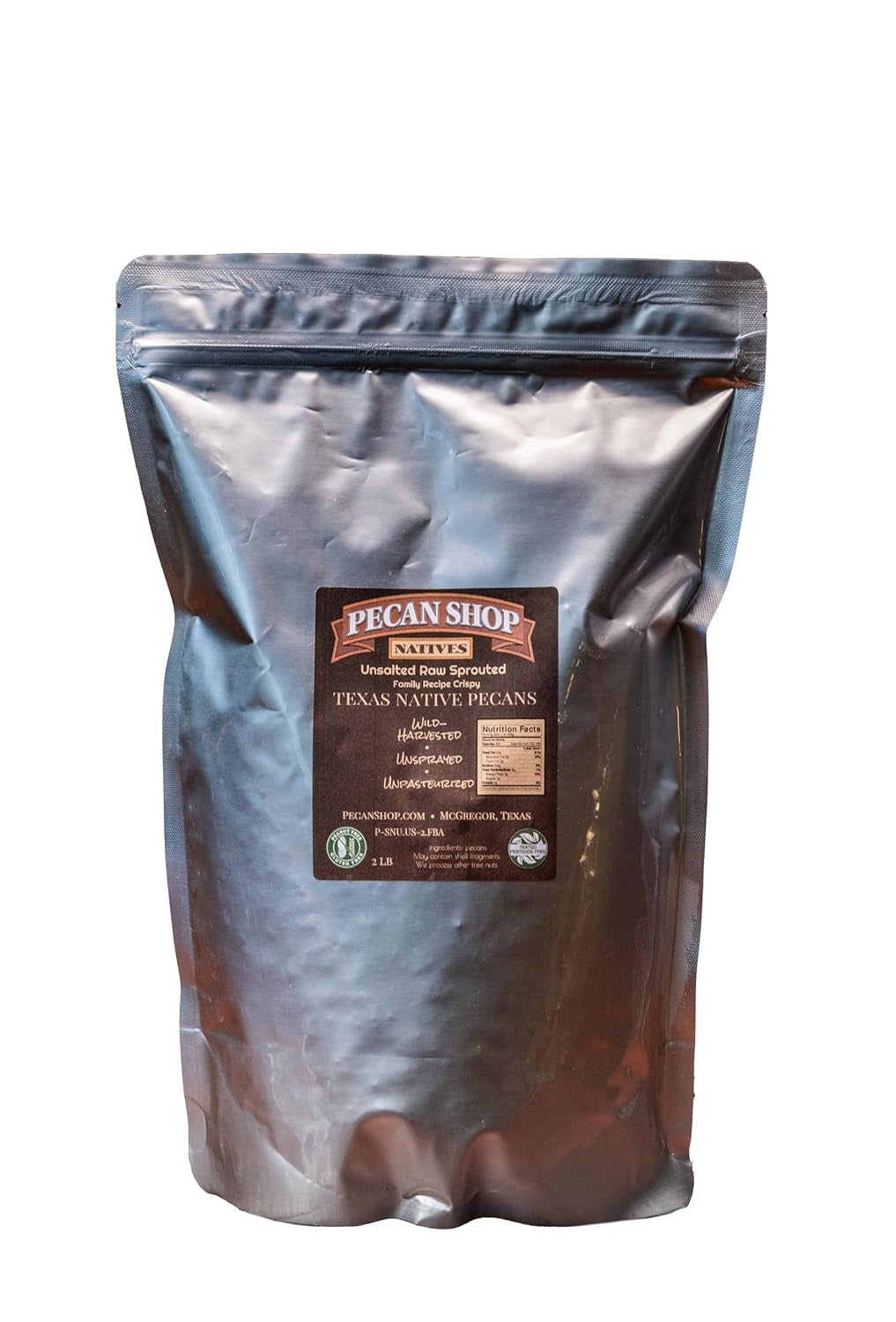 Pecan Shop Unsalted Sprouted Raw Texas Native Pecans, Unsprayed Wild-Harvested, Family Recipe Crispy by Pecan Shop - 2 Pound - Big Mart USA