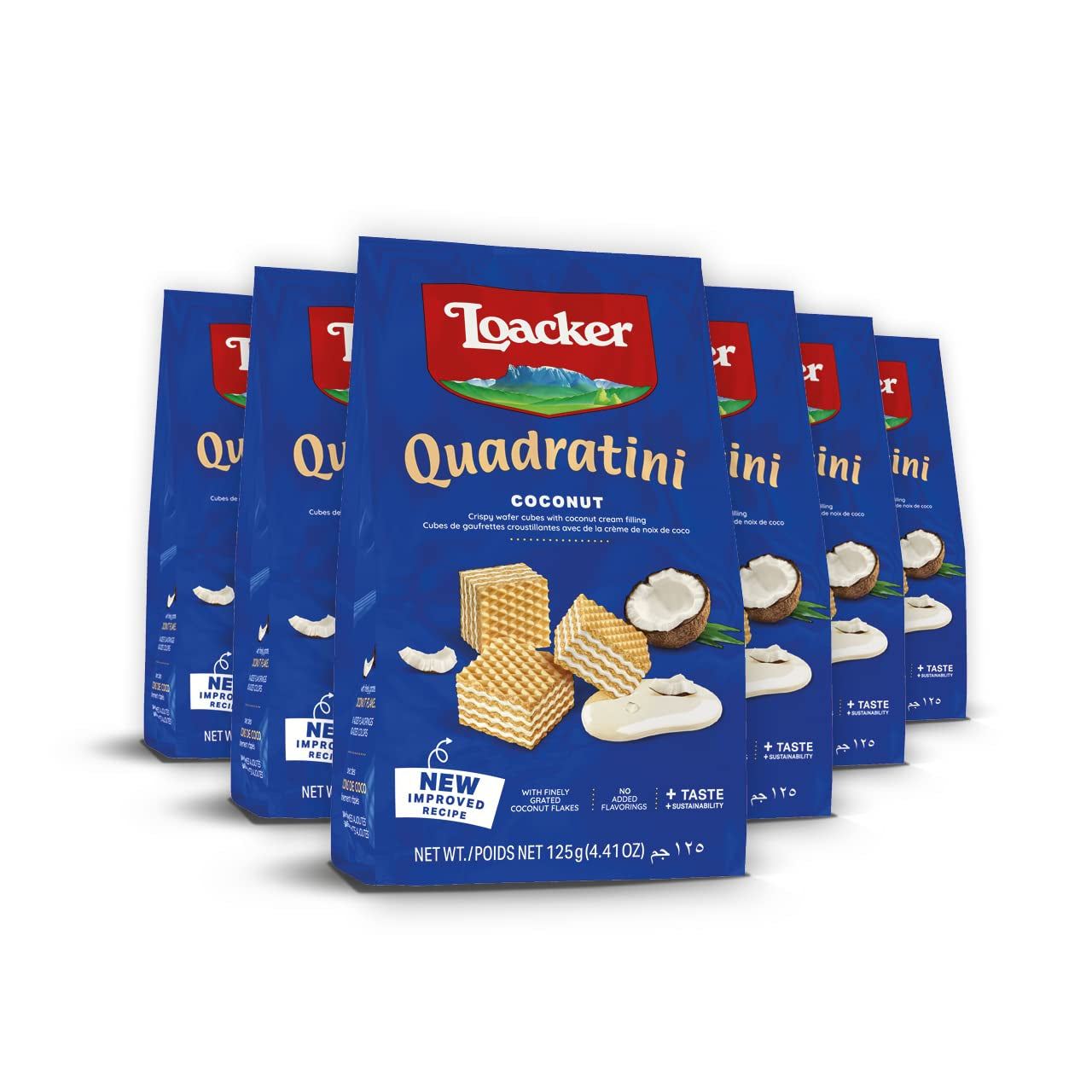 Loacker Quadratini Dark Chocolate Wafer Cookies LARGE - 30% Less Sugar - Premium Crispy Bite Size Wafers - NON-GMO - LARGE Pack of 6
