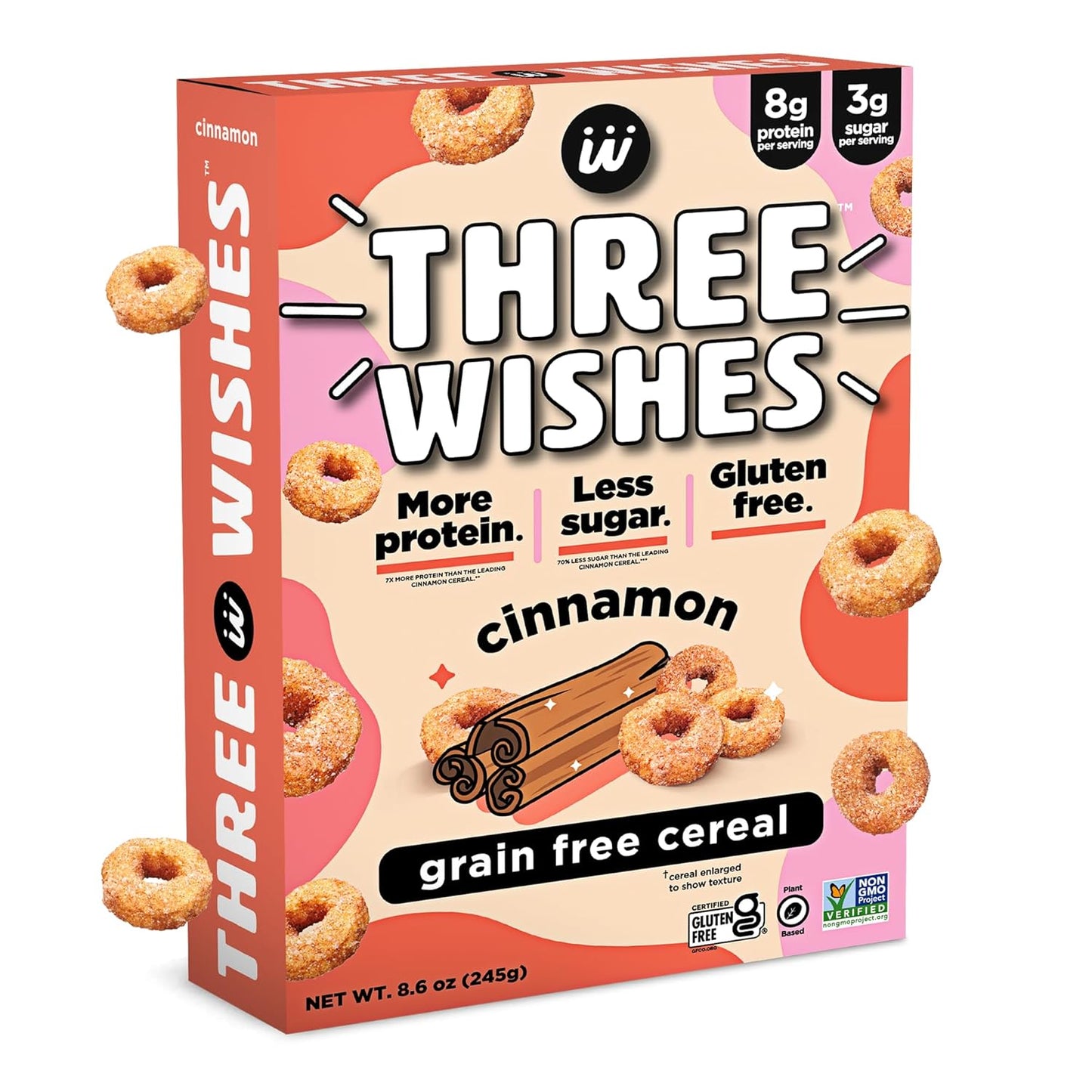 Protein and Gluten Free Breakfast Cereal by Three Wishes (6-Pack) - Marshmallow – 8G of Protein and 3G of Sugar Snack - Kosher, Grain-Free, Dairy-Free, Vegan and Peanut-Free - Non-Gmo