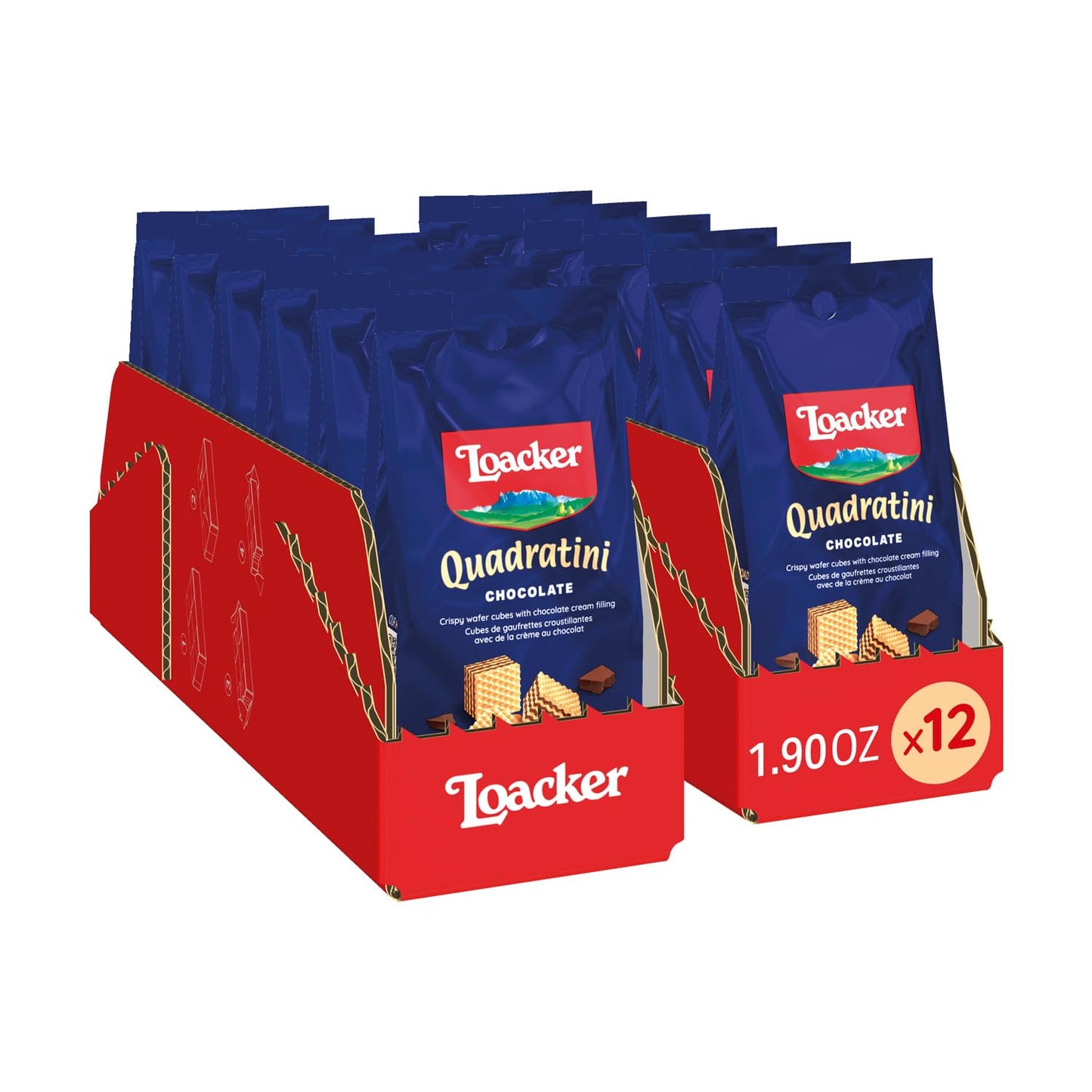 Loacker Quadratini Dark Chocolate Wafer Cookies LARGE - 30% Less Sugar - Premium Crispy Bite Size Wafers - NON-GMO - LARGE Pack of 6