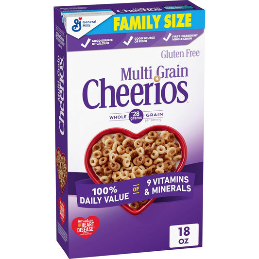 Multi Grain Cheerios, Heart Healthy Breakfast Cereal, Gluten Free, Family Size, 18 Oz