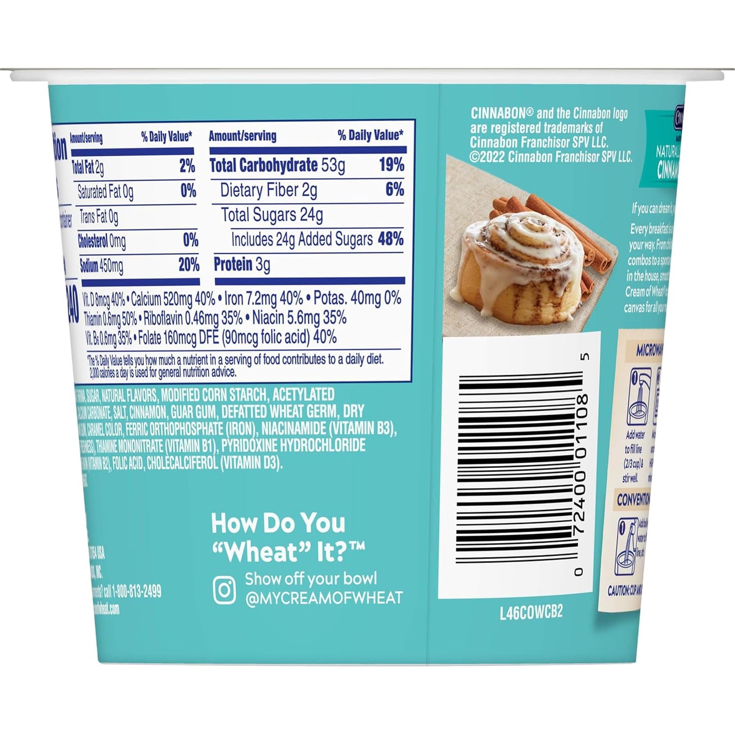 Cream of Wheat Instant Hot Cereal To-Go Cups, Cinnabon, 2.29 Ounce (Pack of 6)