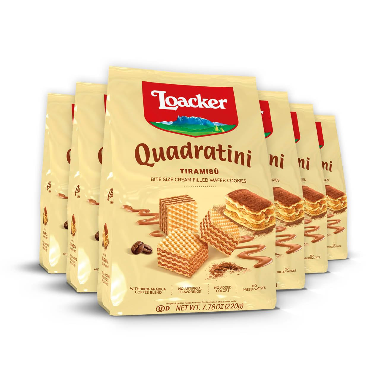 Loacker Quadratini Dark Chocolate Wafer Cookies LARGE - 30% Less Sugar - Premium Crispy Bite Size Wafers - NON-GMO - LARGE Pack of 6