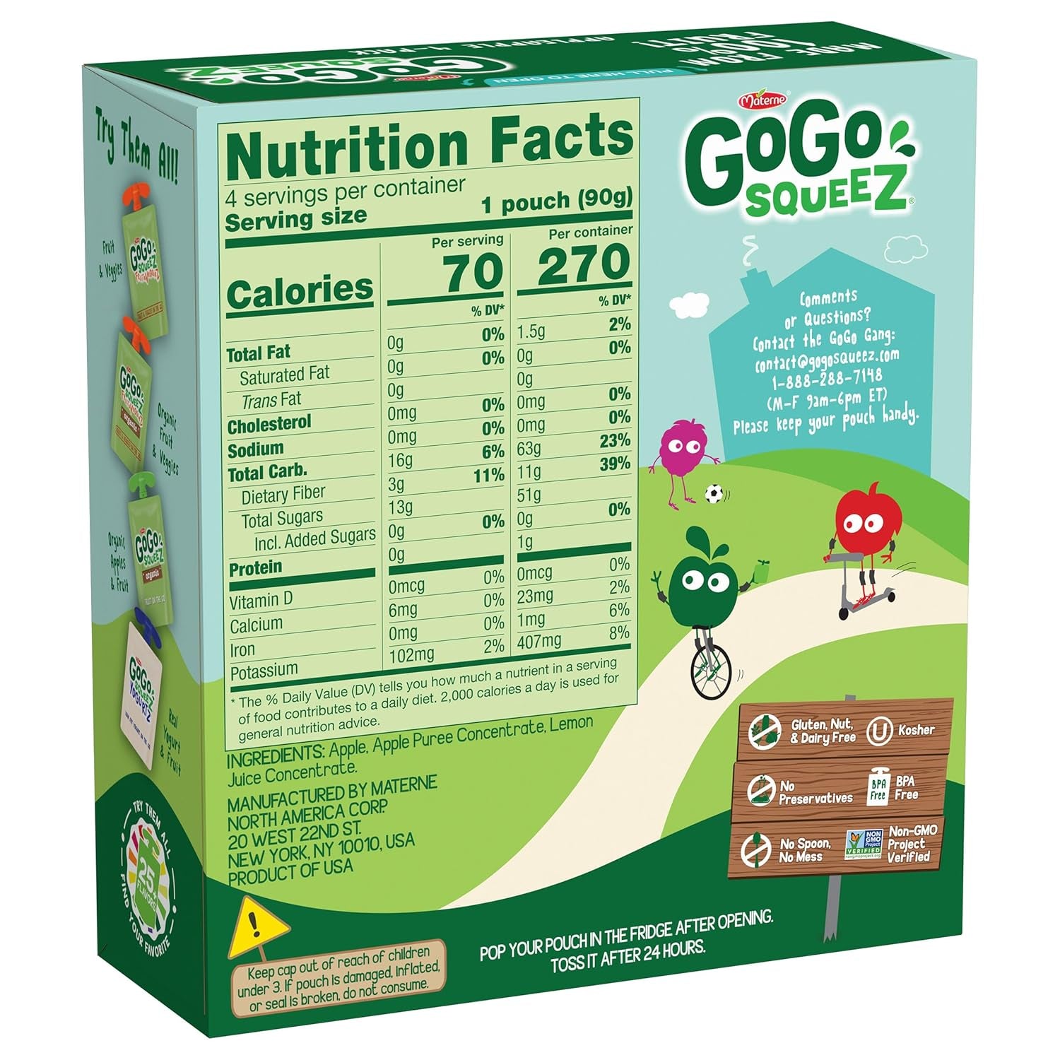 Gogo Squeez Applesauce and Fruit Puree, Apple Apple, 3.2 Oz (Pack of 48), Unsweetened Fruit Snacks for Kids, Gluten Free, Nut Free and Dairy Free, Recloseable Cap, BPA Free Pouches - Big Mart USA