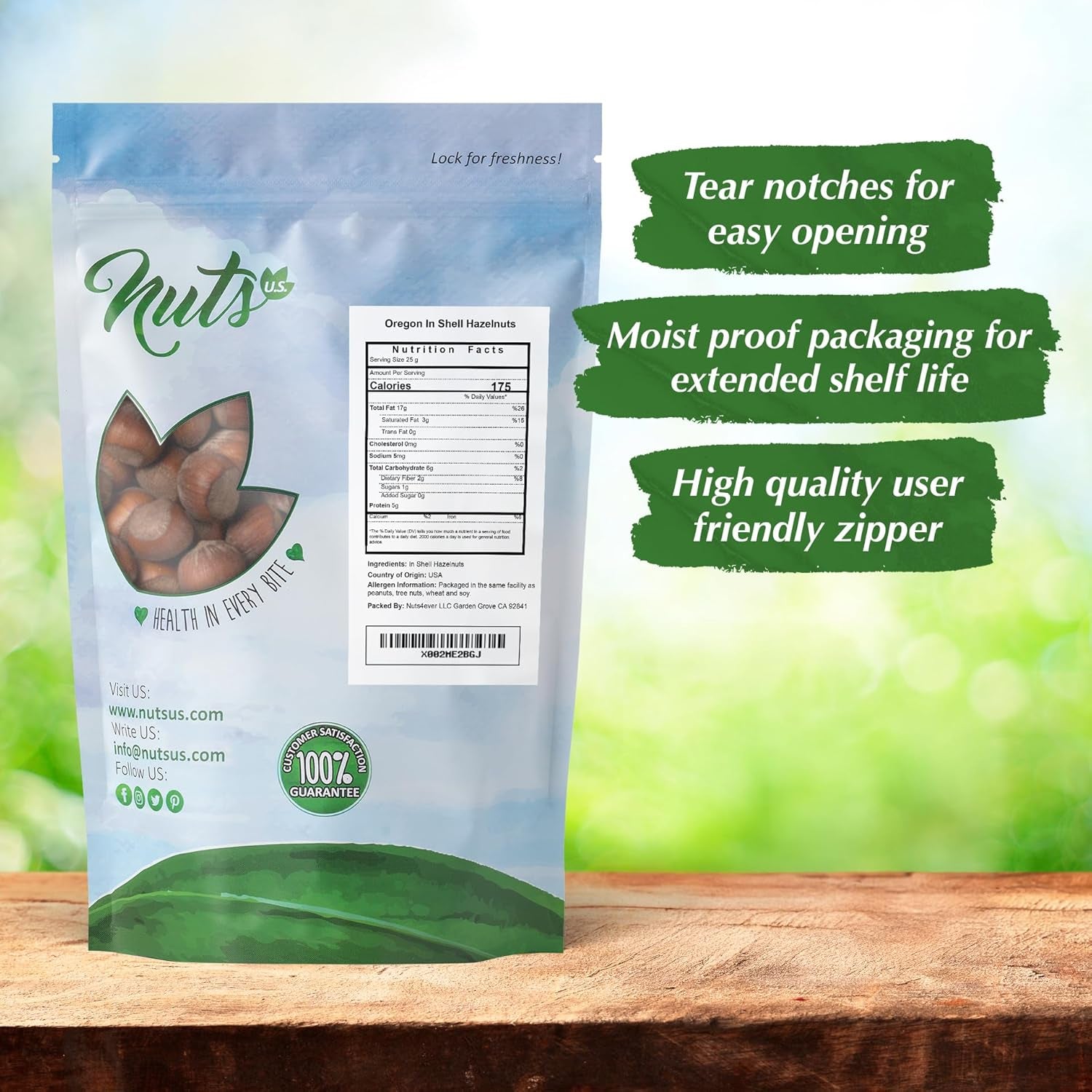 NUTS U.S. - Oregon Hazelnuts in Shell | Whole, Raw and Unsalted | No Added Flavor and NON-GMO | Fresh Buttery Taste and Easy to Crack | Natural Unshelled Hazelnuts Packed in Resealable Bags!!! (6 LBS)