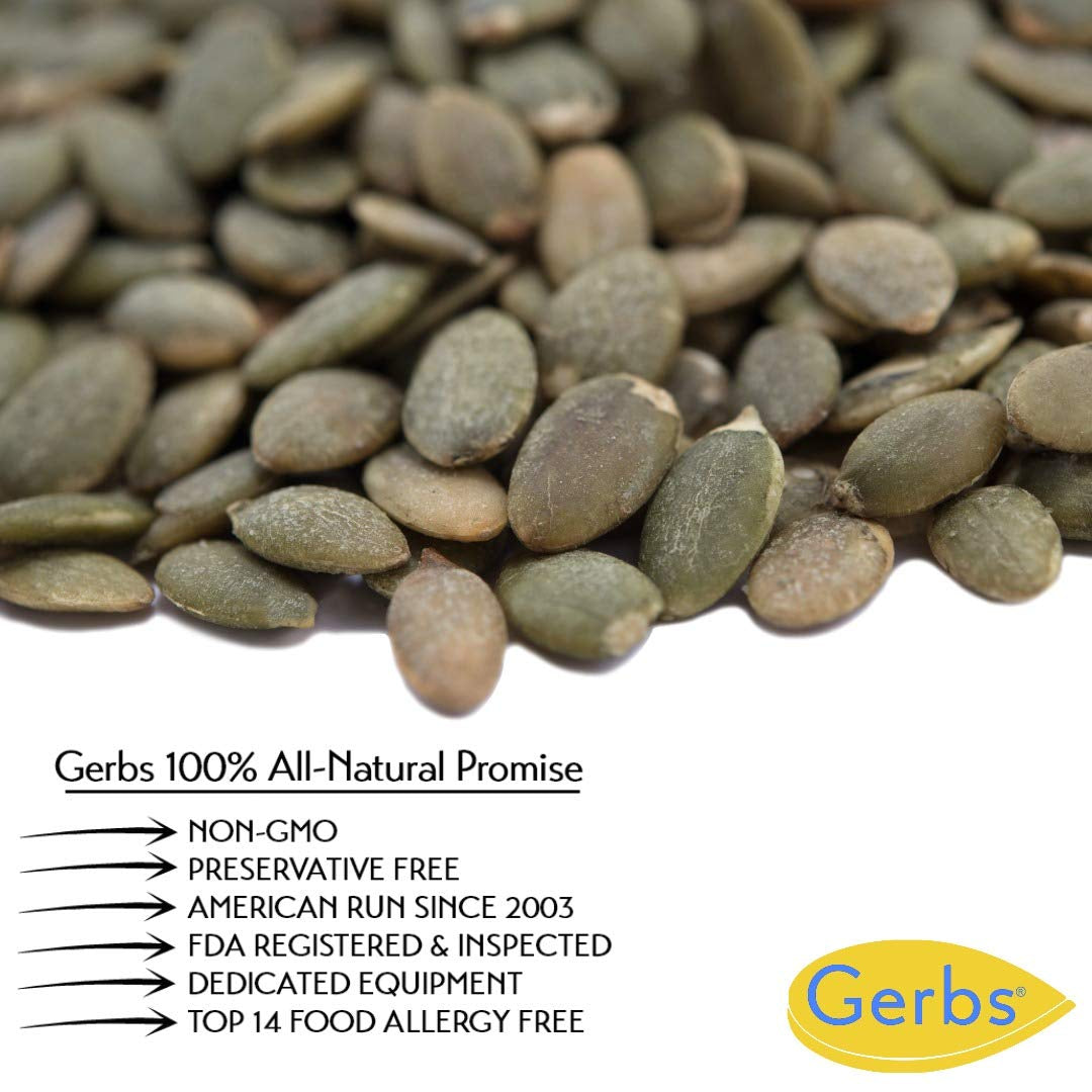 Gerbs Lightly Sea Salted Pumpkin Seed Kernels 1 Lb. | Small Batch Roasted, No Additives, Resealable Bag | Crunchy & Savory | Top 14 Allergen-Free