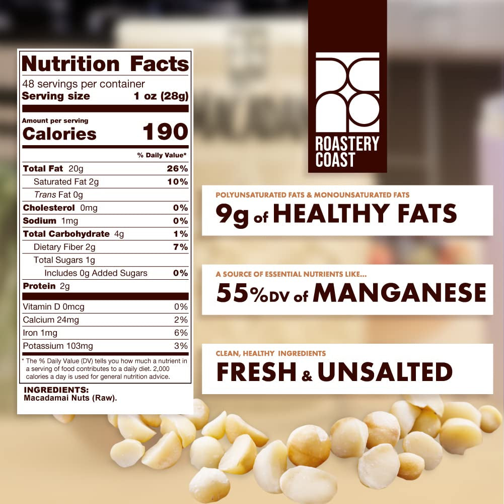Roastery Coast - Daily Nuts | Just Raw Macadamia Nuts Unsalted | Bulk Nuts |Snack Nuts | Healthy Nuts | Gluten Free | Macadamia Nut Butter | Non GMO | Nut Snacks | Unsalted Nuts | Keto Snack Mix