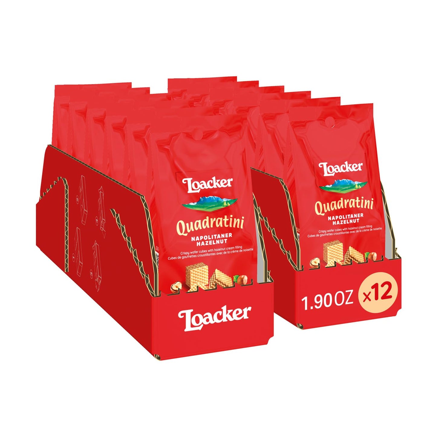 Loacker Quadratini Dark Chocolate Wafer Cookies LARGE - 30% Less Sugar - Premium Crispy Bite Size Wafers - NON-GMO - LARGE Pack of 6