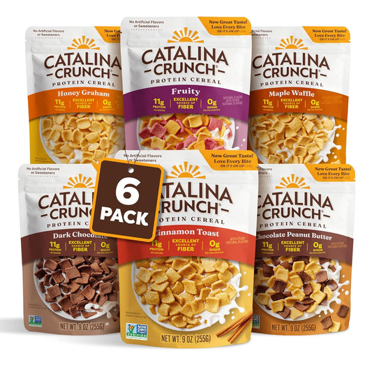 Catalina Crunch Protein Cereal - Sugar-Free Breakfast Option with 11g of Protein, Gluten-Free and Keto-Friendly, Variety Pack of 6 Flavors (Pack of 6) - Packaging May Vary - Big Mart USA