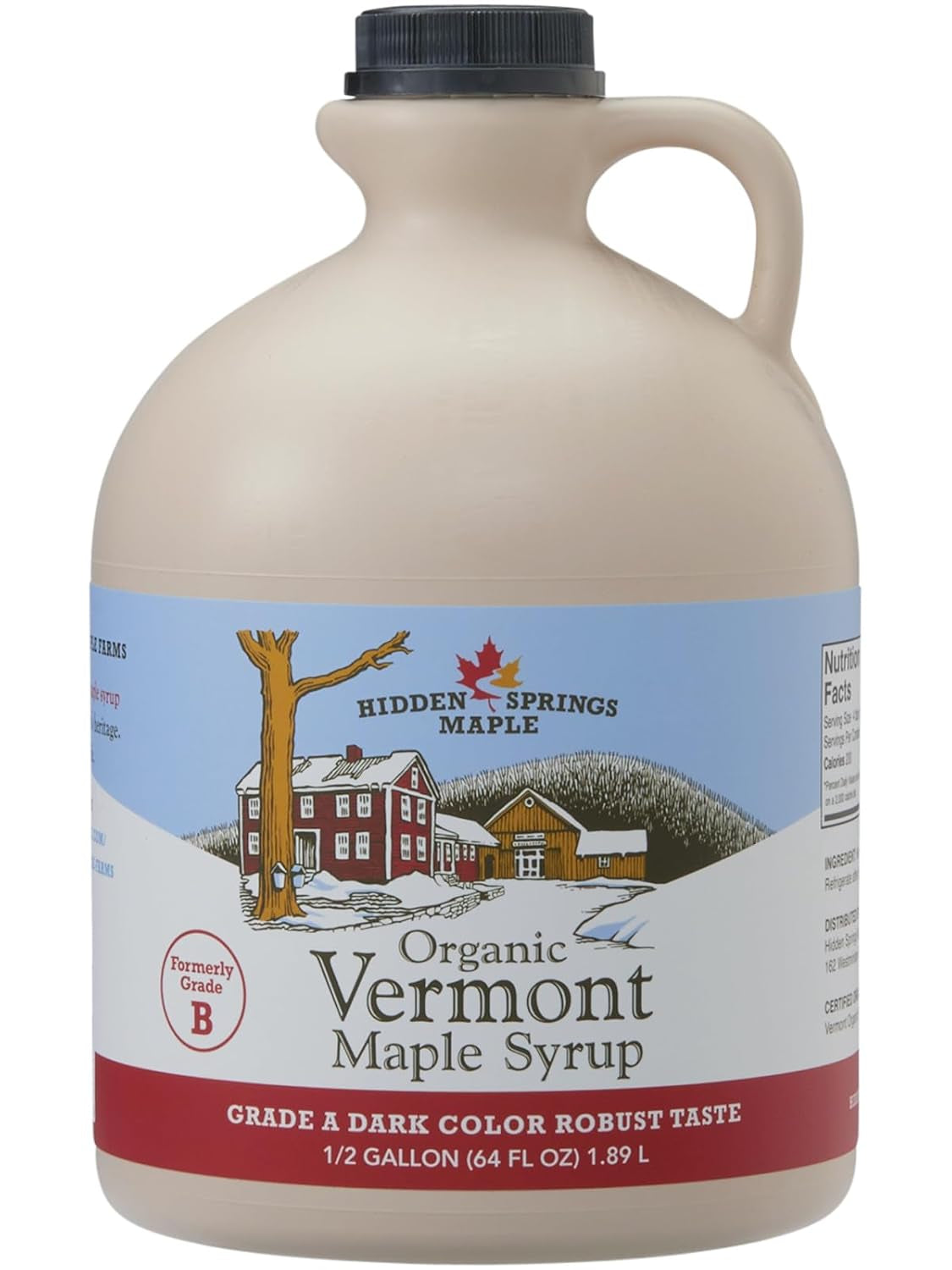 Hidden Springs Maple Organic Vermont Maple Syrup, Grade a Dark Robust (Formerly Grade B), 32 Ounce, 1 Quart, Family Farms, Bpa-Free Jug