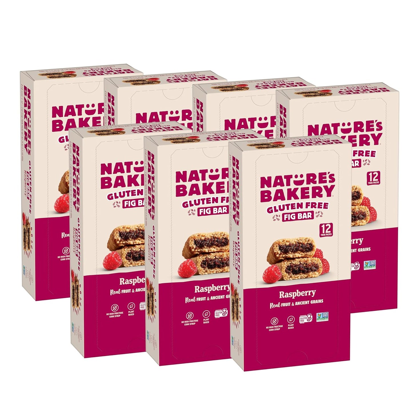 Nature’S Bakery Gluten Free Fig Bars, Raspberry, Real Fruit, Vegan, Non-Gmo, Snack Bar, 6 Boxes with 6 Twin Packs (36 Twin Packs) - Big Mart USA