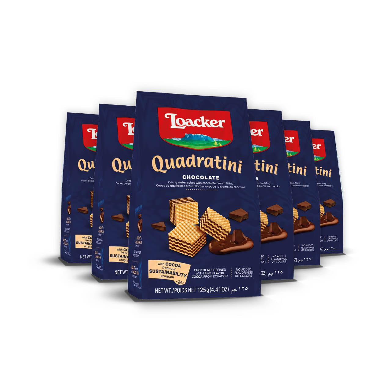 Loacker Quadratini Dark Chocolate Wafer Cookies LARGE - 30% Less Sugar - Premium Crispy Bite Size Wafers - NON-GMO - LARGE Pack of 6