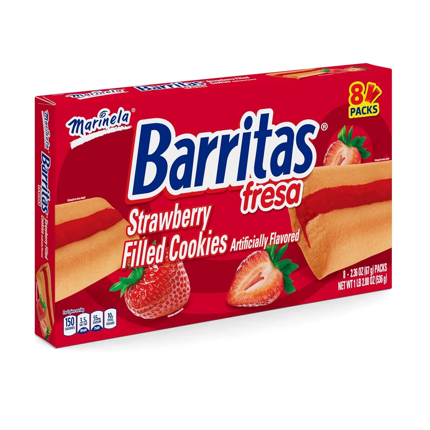 Marinela Barritas Fresa Strawberry Soft Filled Cookie Bar 1 Pack (8 Count) - Big Mart USA