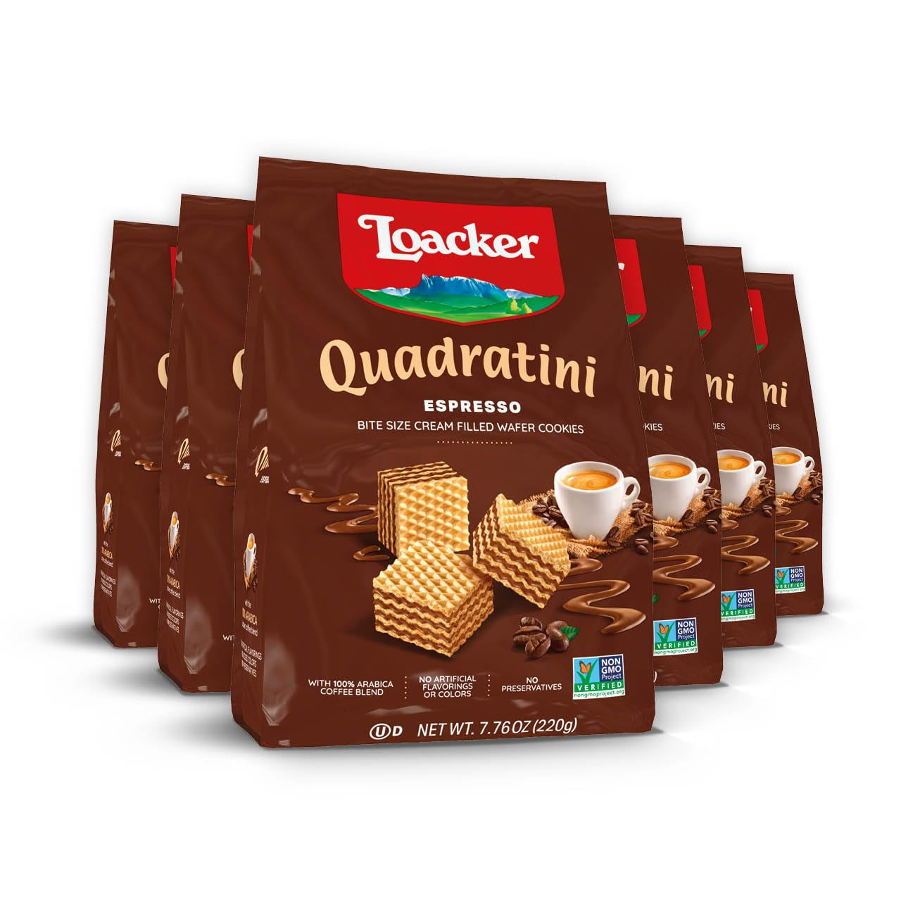Loacker Quadratini Dark Chocolate Wafer Cookies LARGE - 30% Less Sugar - Premium Crispy Bite Size Wafers - NON-GMO - LARGE Pack of 6