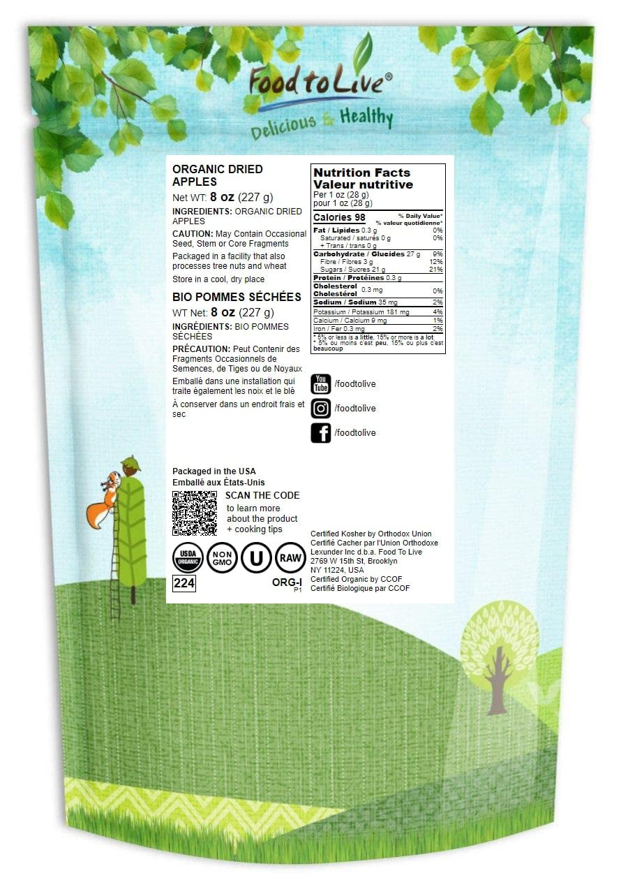 Food to Live Organic Dried Apple Rings, 8 Ounces – Non-Gmo, Kosher, Raw, Vegan, Unsulfured, Sirtfood, Bulk
