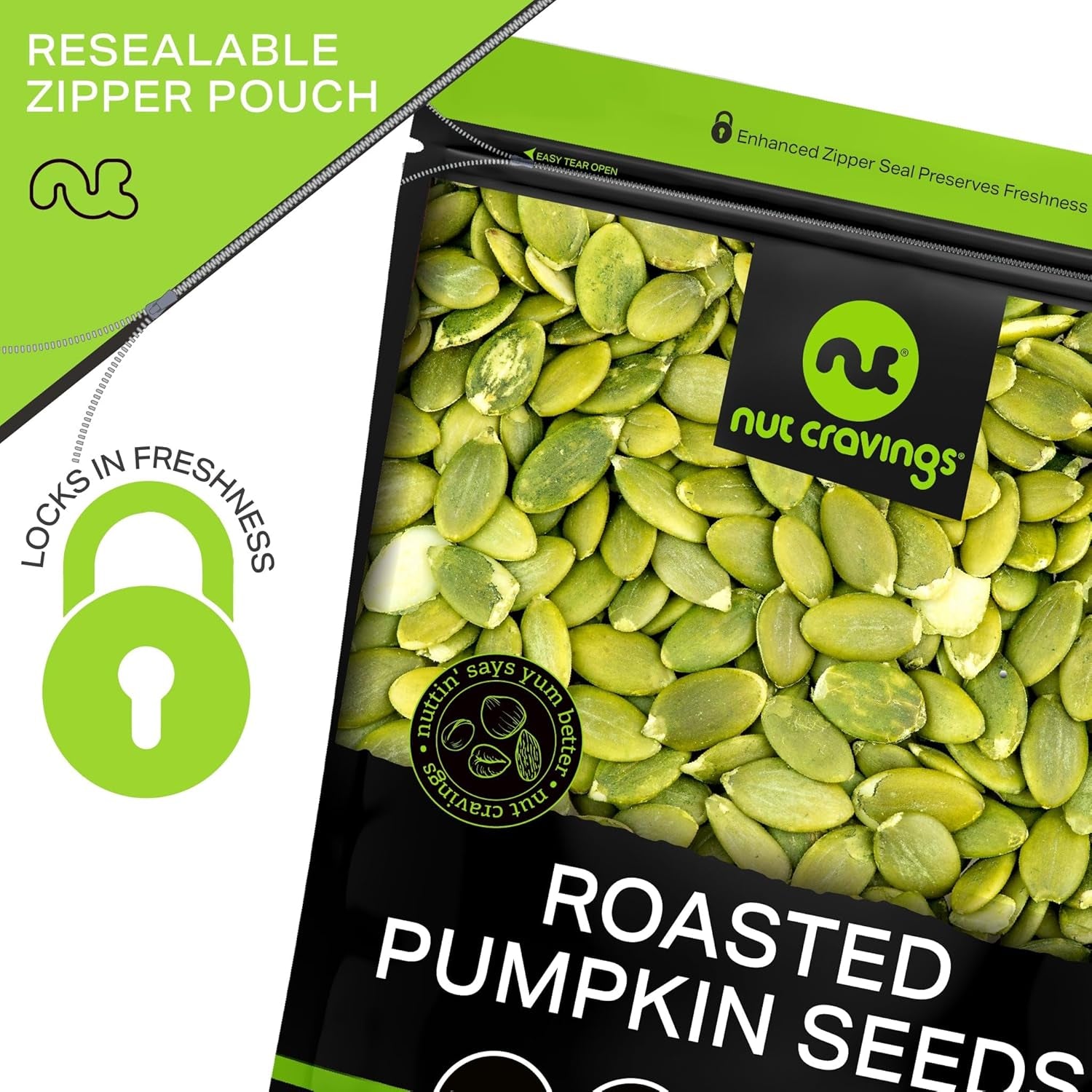 NUT CRAVINGS - Roasted & Unsalted Pumpkin Seeds, Pepitas, No Shell (16Oz - 1 LB) Packed Fresh in Resealable Bag - Nut Snack - Healthy Protein Food, All Natural, Keto Friendly, Vegan, Kosher - Big Mart USA