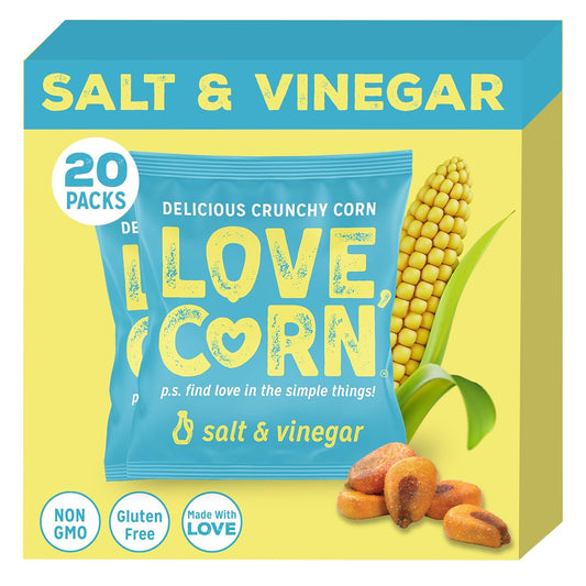 LOVE CORN Salt & Vinegar 0.7Oz X 20 Bags - Delicious Crunchy Corn - Healthy Family Snacks - Gluten Free, Kosher, NON-GMO - Alternative for Chips, Nuts, Crackers & Pretzels - Perfect for Charcuterie Boards - Big Mart USA