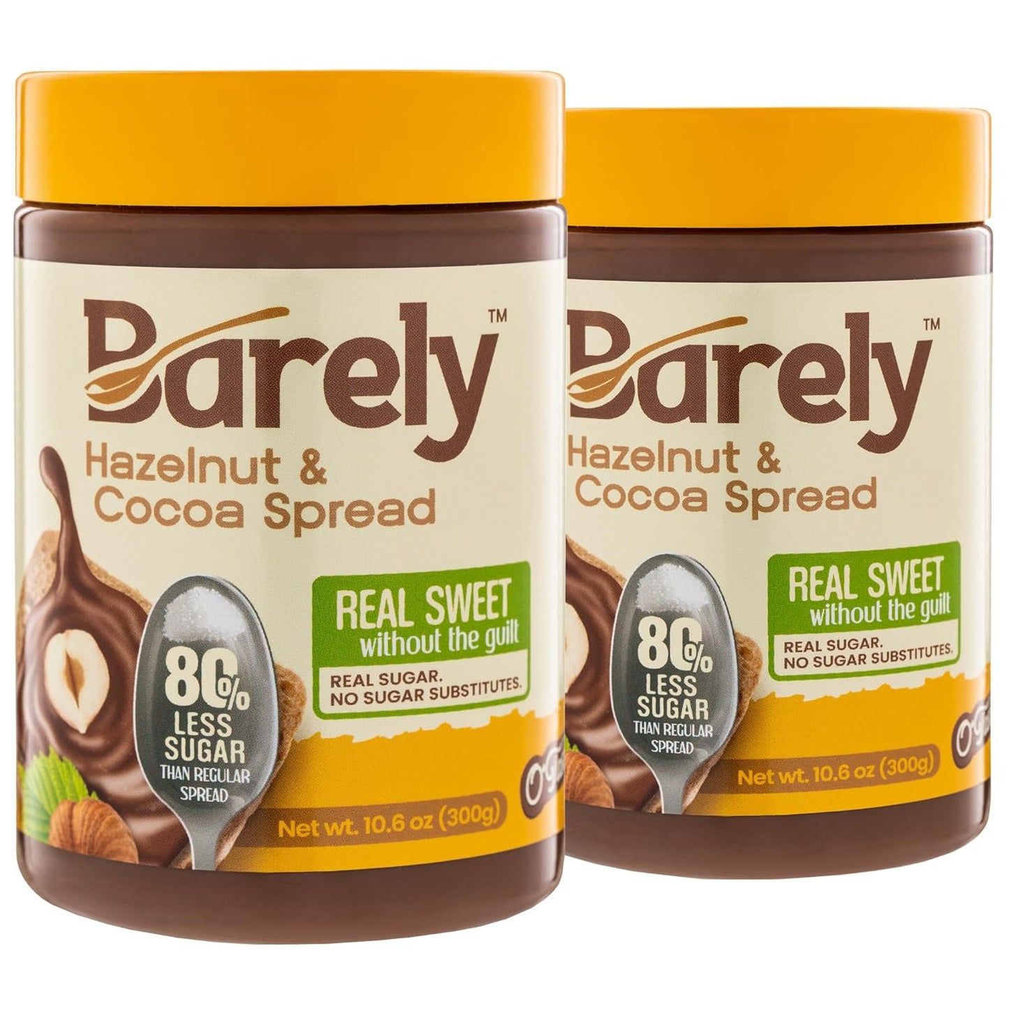 Hazelnut & Cocoa Spread by Barely, Low Sugar & No Artificial Sweeteners, Vegan, Keto Friendly, Delicious Chocolate Spread & Dessert Dip, 3.2 G Cane Sugar per Serving, 1-Pack