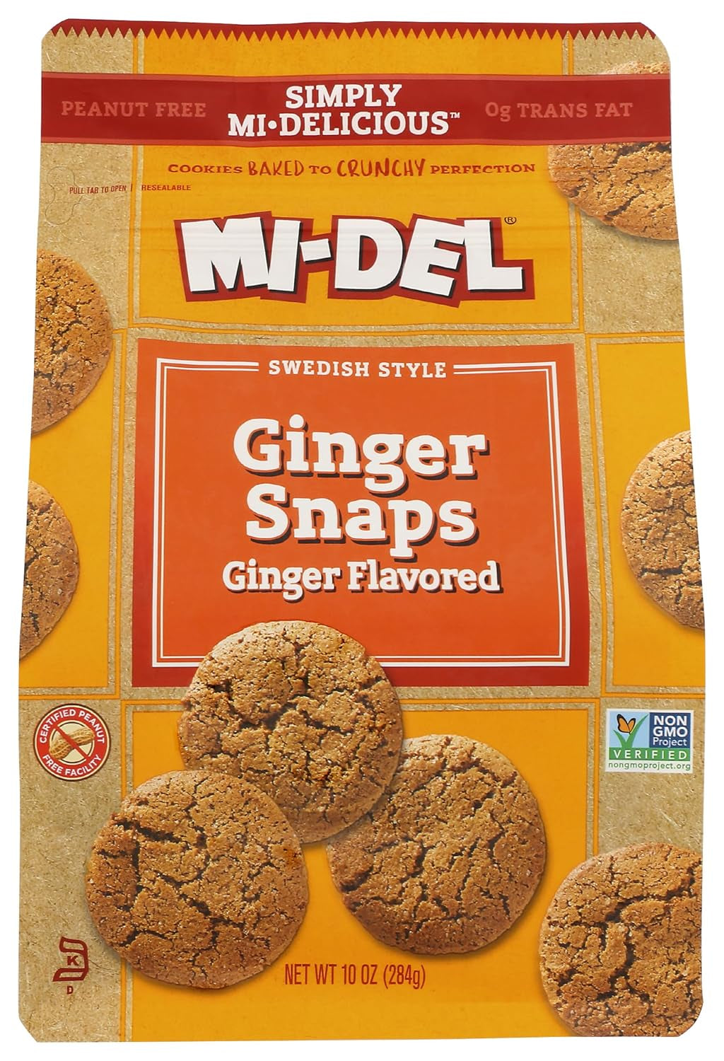 Mi-Del Ginger Snaps - Crunchy Ginger Cookies Made with Real Ginger - Swedish Ginger Snaps Cookies Old Fashioned - Non-Gmo Certified, 0G Trans Fat, Healthy Cookies (Pack of 8)