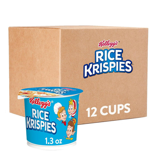 Kellogg's Rice Krispies Breakfast Cereal Cups, Original, 15.6 oz Case (12 Cups) - Convenient Kids Snack - Big Mart USA