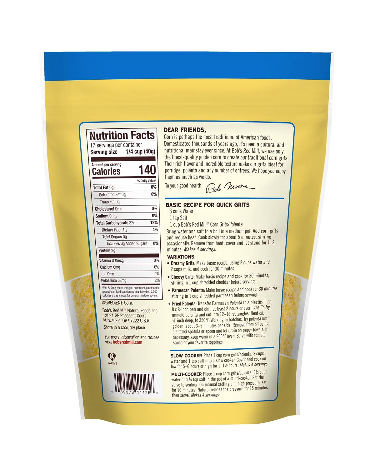 Bob'S Red Mill Corn Grits / Polenta, 24Oz (Pack of 4) - Vegan, Kosher