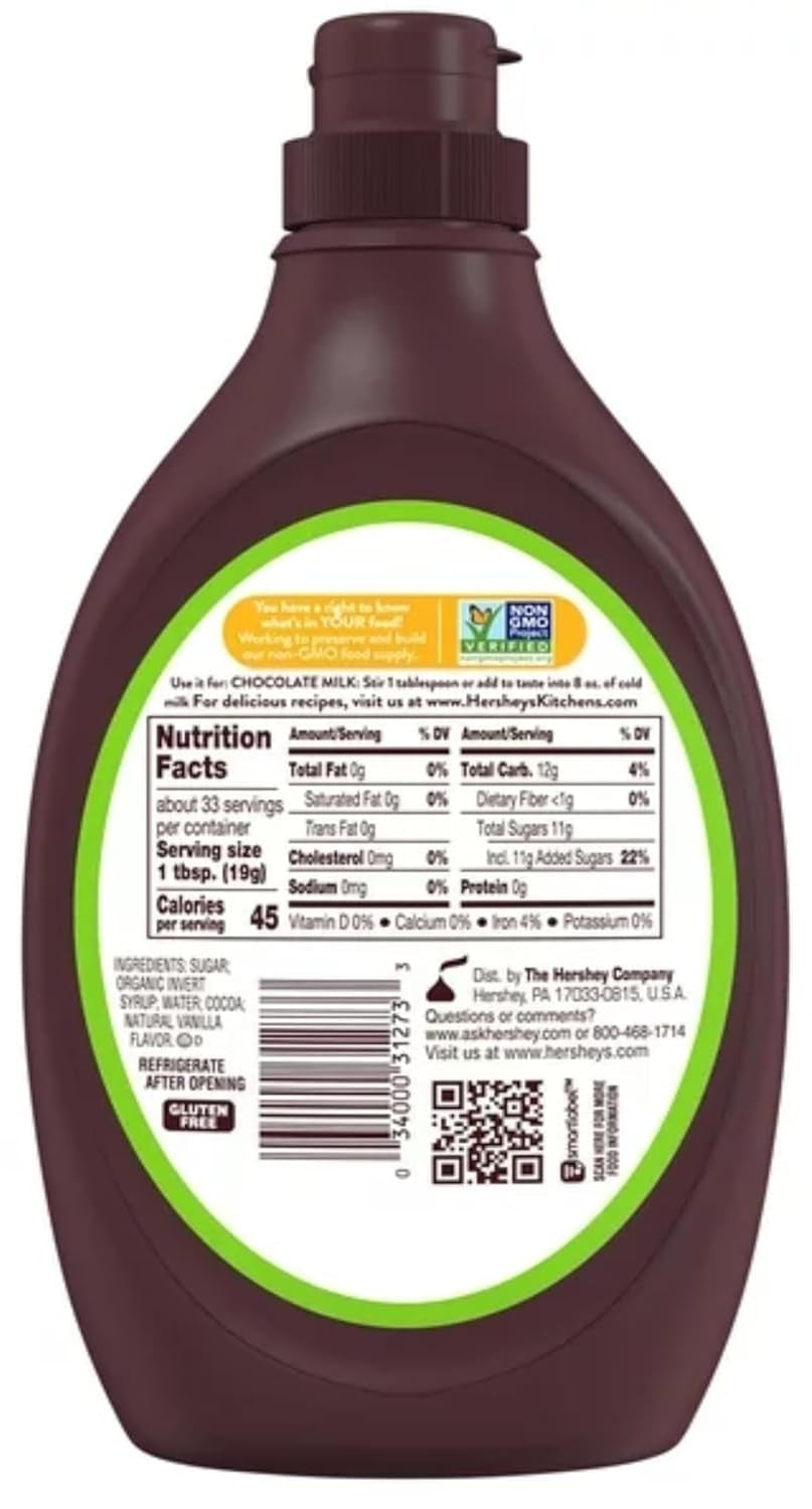 Hershey Simply 5 Chocolate Syrup - Pack of 2 - Only 5 Ingredients - Genuine Chocolate Flavor - No High Fructose Corn Syrup - Stock up Today