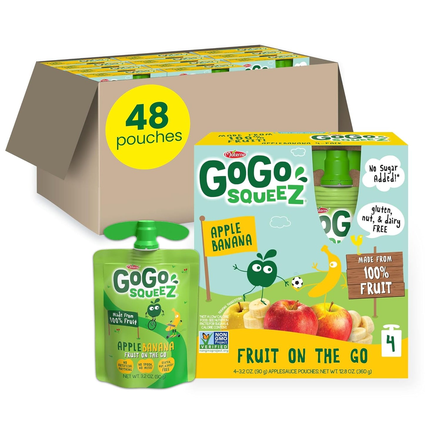 Gogo Squeez Applesauce and Fruit Puree, Apple Apple, 3.2 Oz (Pack of 48), Unsweetened Fruit Snacks for Kids, Gluten Free, Nut Free and Dairy Free, Recloseable Cap, BPA Free Pouches - Big Mart USA