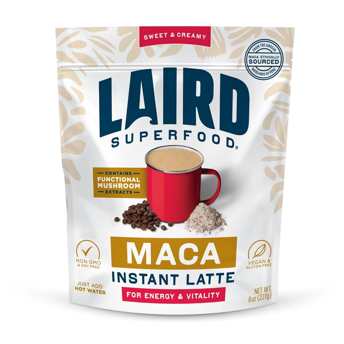 Laird Superfood Instant Latte Sweet & Creamy, Non-Dairy, Superfood Creamer, Gluten Free, Non-Gmo, Vegan, 15Pk Sachets